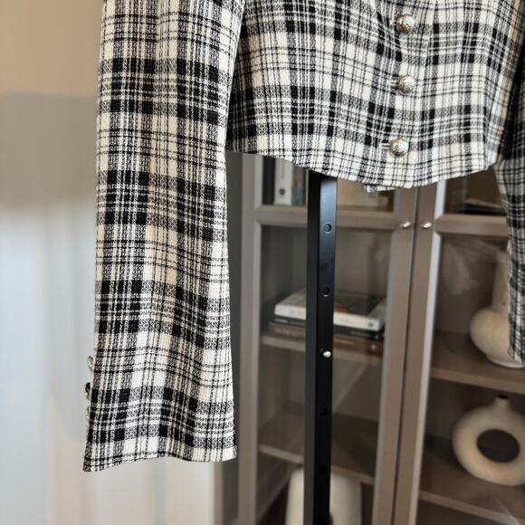 Alessandra Rich Prince of Wales Crop Jacket NEW Checked Plaid Light Wool NWT 42 - Picture 5 of 7